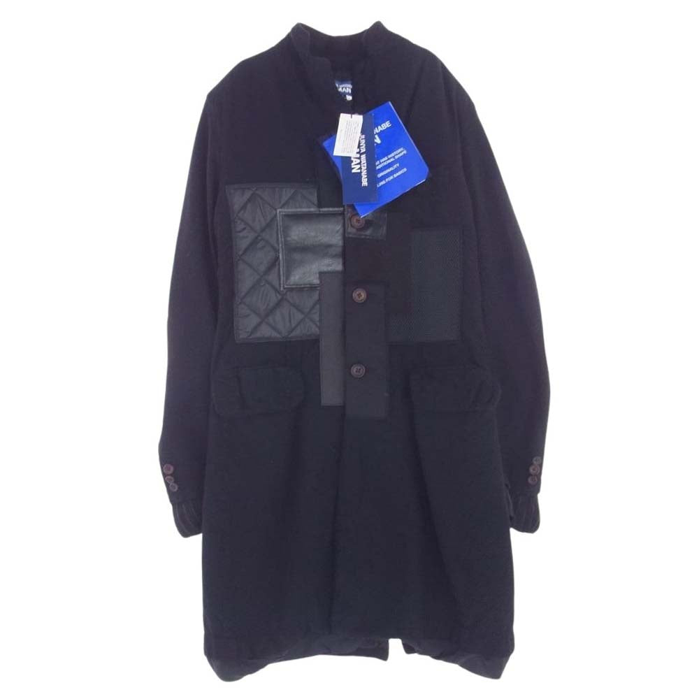 JUNYA WATANABE COMME des GARCONS MAN ジュンヤワタナベコムデギャルソンマン AD2023 WL-C002-051-1-4 縮絨 レザー ナイロンキルティング パッチワーク コート ブラック系 L【新古品】【未使用】【中古】