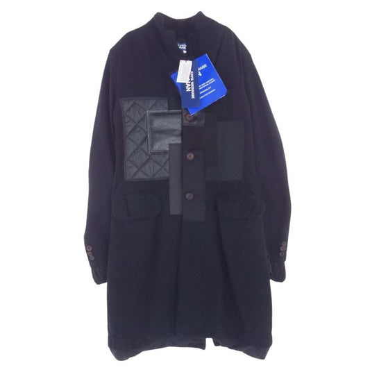 JUNYA WATANABE COMME des GARCONS MAN ジュンヤワタナベコムデギャルソンマン AD2023 WL-C002-051-1-4 縮絨 レザー ナイロンキルティング パッチワーク コート ブラック系 L【新古品】【未使用】【中古】