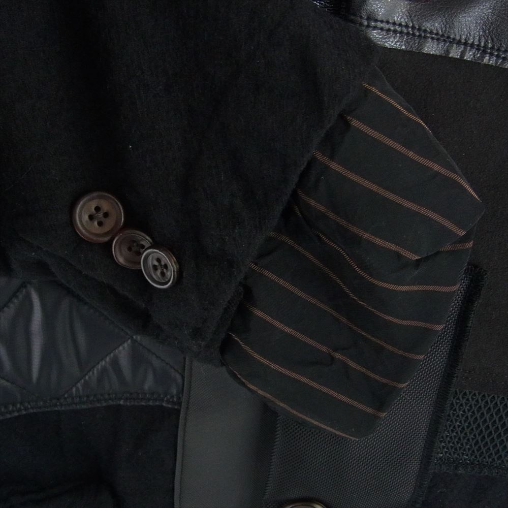 JUNYA WATANABE COMME des GARCONS MAN ジュンヤワタナベコムデギャルソンマン AD2023 WL-C002-051-1-4 縮絨 レザー ナイロンキルティング パッチワーク コート ブラック系 L【新古品】【未使用】【中古】