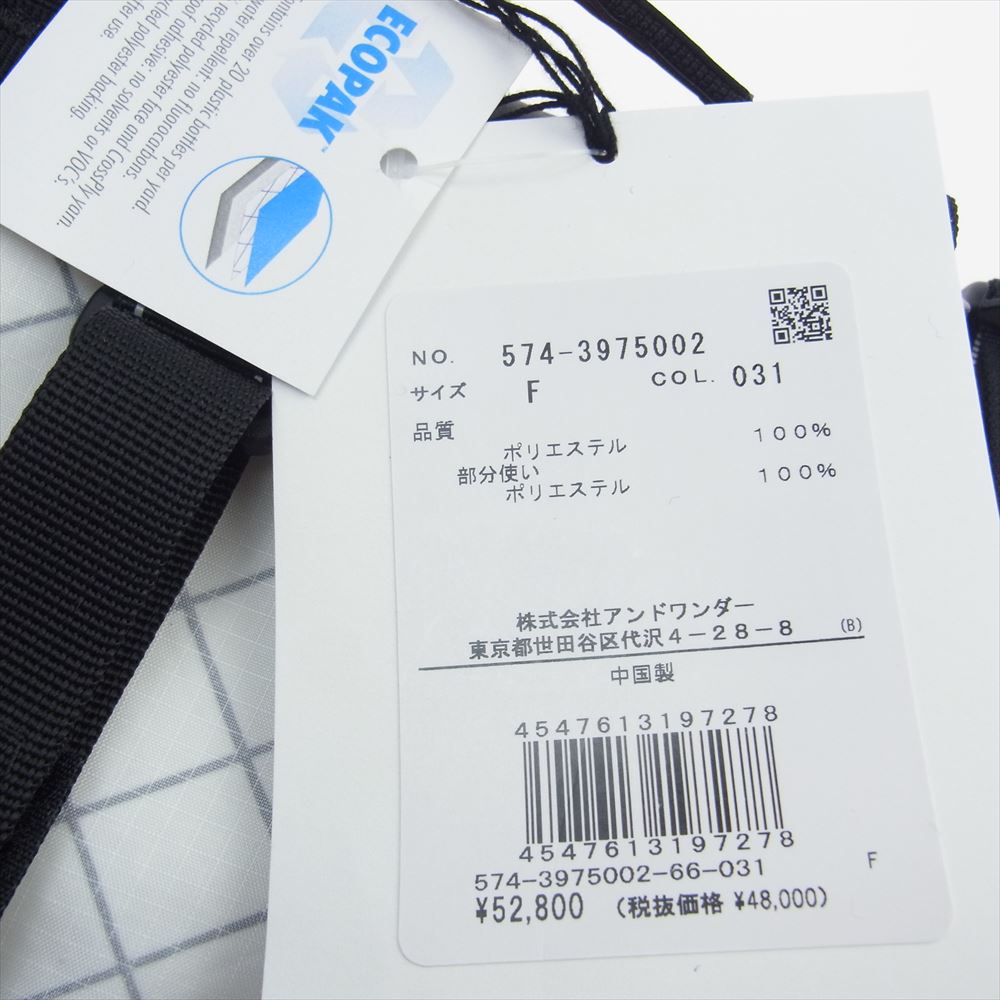 and wander アンドワンダー 574-3975002 ECOPAK 40L backpack エコパック バックパック リュック ブラック系 ホワイト系 F【新古品】【未使用】【中古】