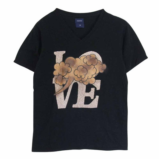 MIHARA YASUHIRO ミハラヤスヒロ 61683811 プリント Vネック 半袖 Tシャツ カットソー ブラック系 M【中古】