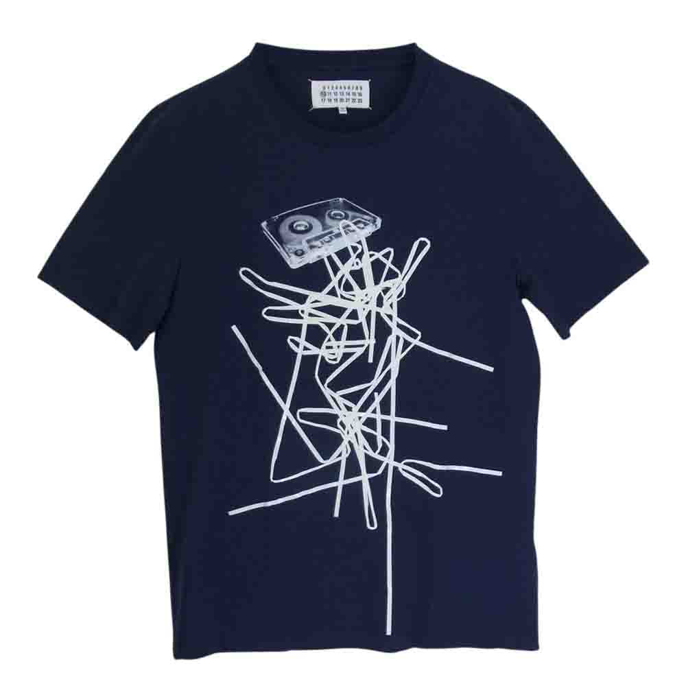 MAISON MARGIELA メゾンマルジェラ 16AW S30GC0582 10ライン テープ プリント 半袖 Tシャツ 四つタグ ネイビー系 46【中古】