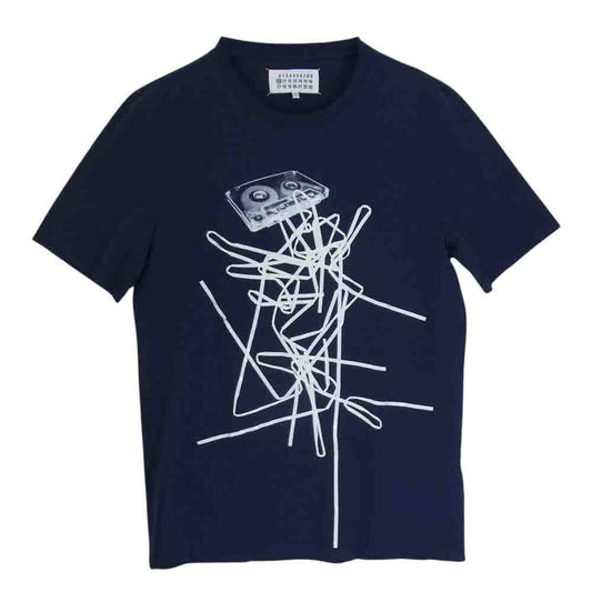 MAISON MARGIELA メゾンマルジェラ 16AW S30GC0582 10ライン テープ プリント 半袖 Tシャツ 四つタグ ネイビー系 46【中古】