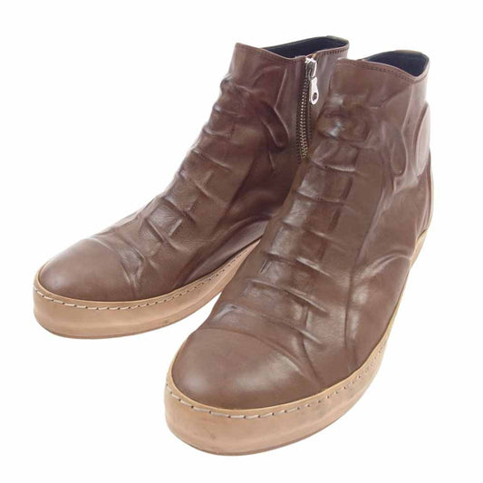 MIHARA YASUHIRO ミハラヤスヒロ 53210500 炙り出し レザー サイドジップ ハイカット スニーカー ブラウン系 26【中古】