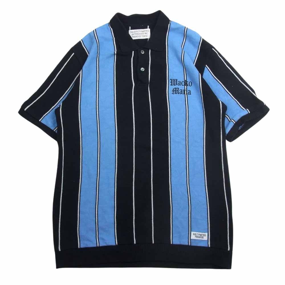 WACKO MARIA ワコマリア 23SS 23SS-WMK-KN11 STRIPED KNIT POLO SHIRT ストライプ ニット 半袖 ポロシャツ  ブラック系 L【中古】