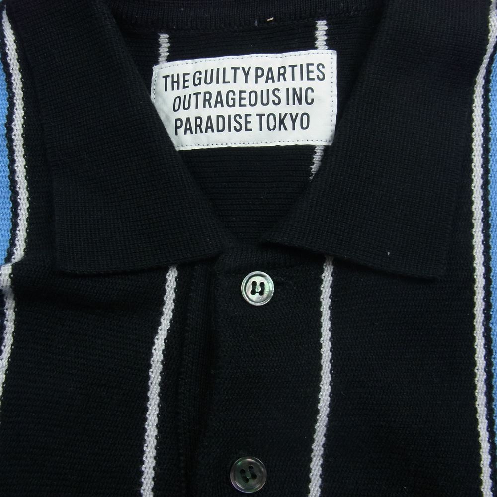 WACKO MARIA ワコマリア 23SS 23SS-WMK-KN11 STRIPED KNIT POLO SHIRT ストライプ ニット 半袖 ポロシャツ  ブラック系 L【中古】