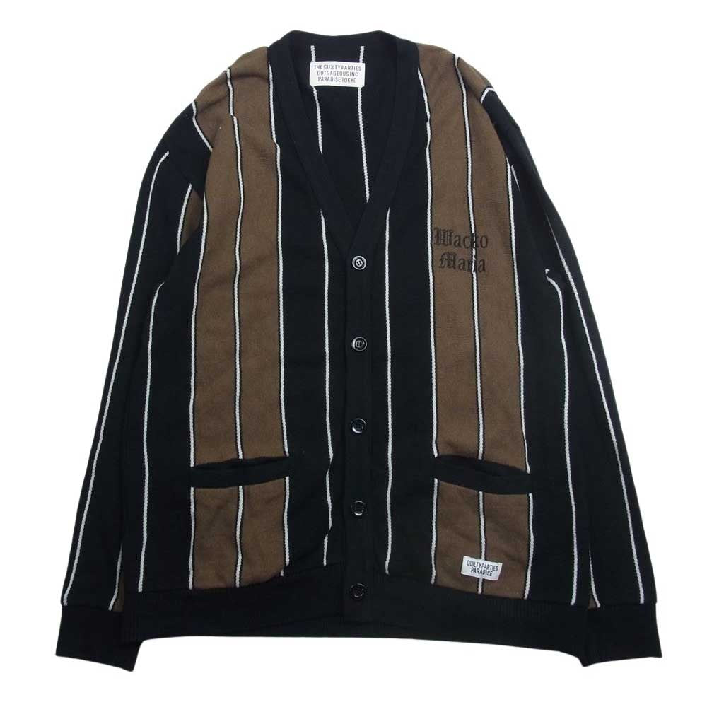 WACKO MARIA ワコマリア 23SS 23SS-WMK-KN12 STRIPED KNIT JACQUARD CARDIGAN ストライプ ニット ジャガード カーディガン ブラック系 ブラウン系 L【美品】【中古】
