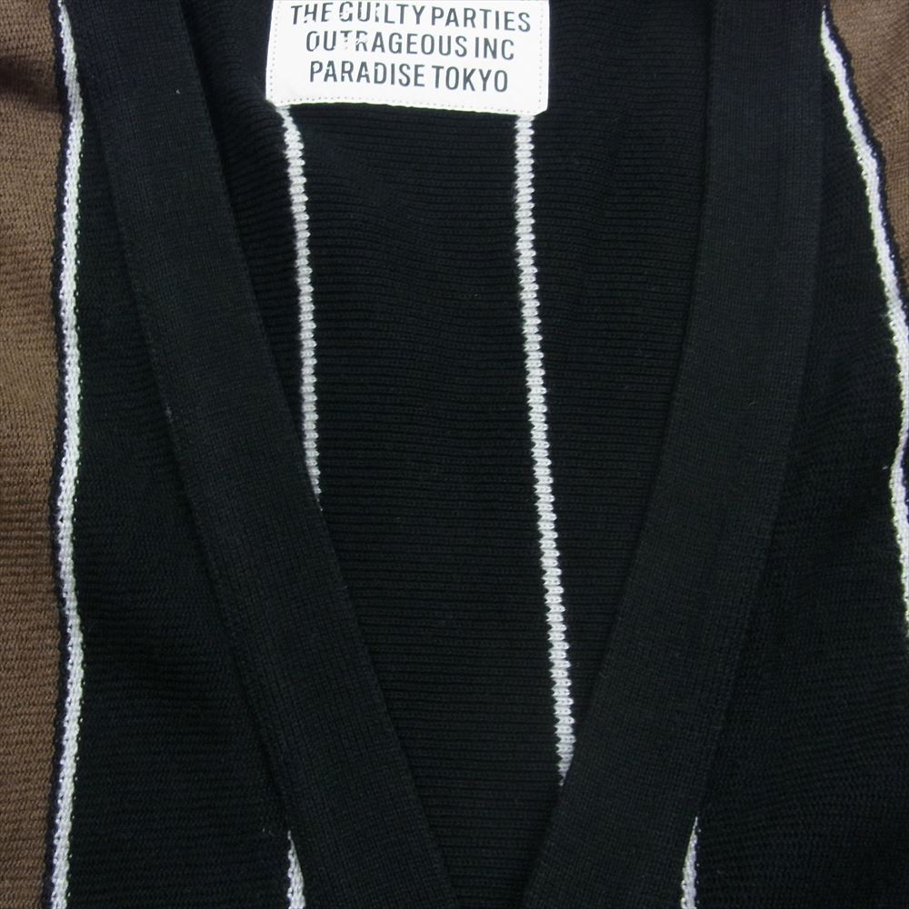 WACKO MARIA ワコマリア 23SS 23SS-WMK-KN12 STRIPED KNIT JACQUARD CARDIGAN ストライプ ニット ジャガード カーディガン ブラック系 ブラウン系 L【美品】【中古】