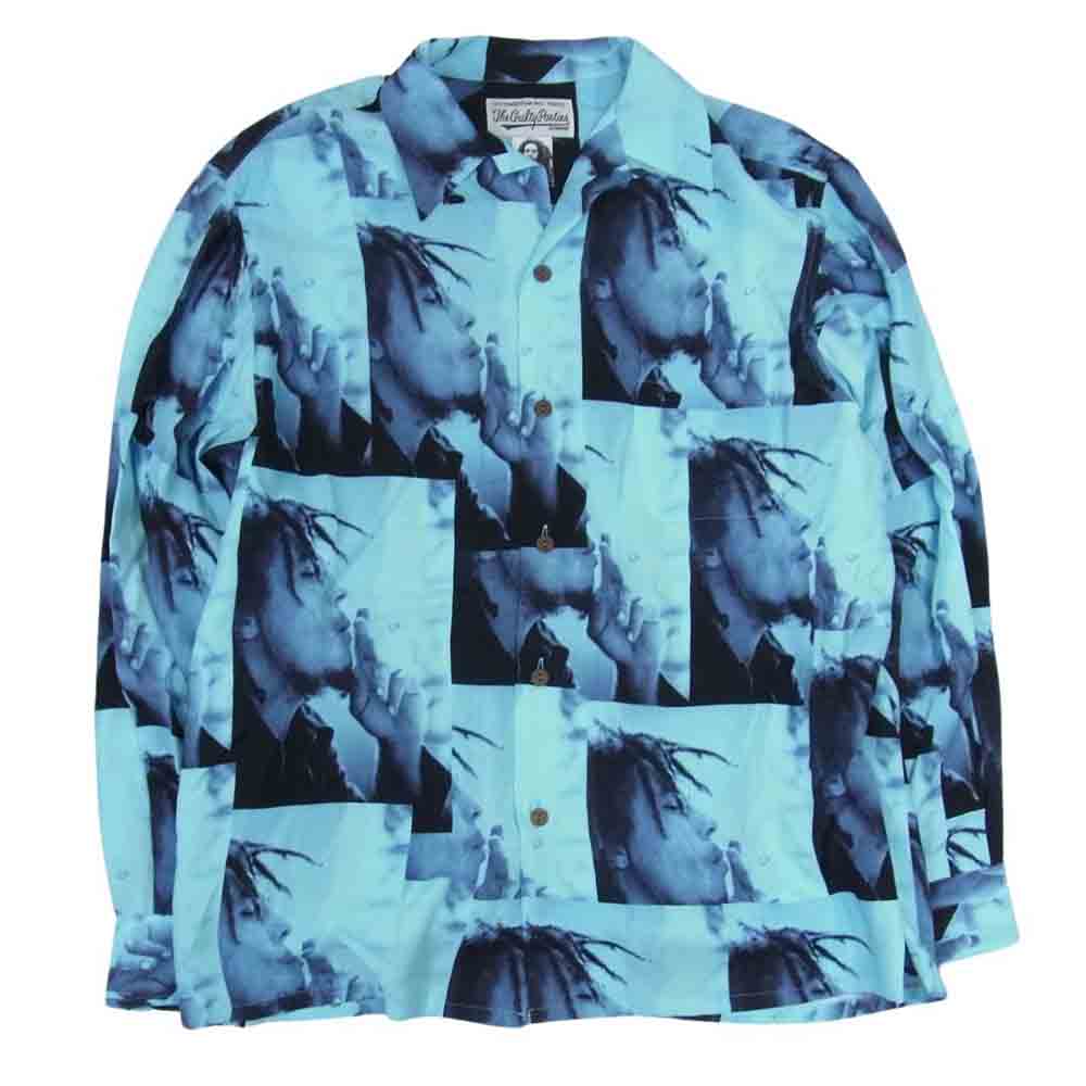 WACKO MARIA ワコマリア 22AW BOBMARLEY-WM-HI05 × BOB MARLEY HAWAIIAN SHIRT ボブマーリー ハワイアン 長袖 シャツ ブルー系 M【美品】【中古】