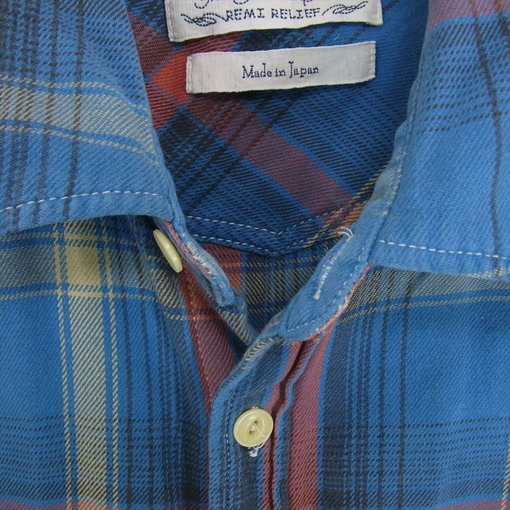 REMI RELIEF レミレリーフ チェック ネルシャツ 長袖 シャツ ブルー系 L【中古】