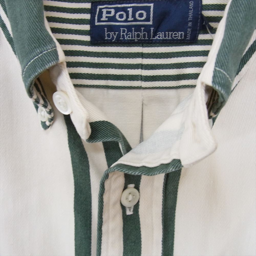 POLO RALPH LAUREN ポロ・ラルフローレン 90s ストライプ 長袖 ボタンダウン シャツ グリーン系 M【中古】
