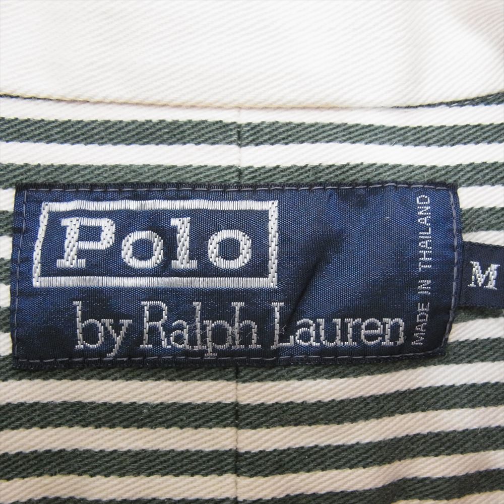 POLO RALPH LAUREN ポロ・ラルフローレン 90s ストライプ 長袖 ボタンダウン シャツ グリーン系 M【中古】