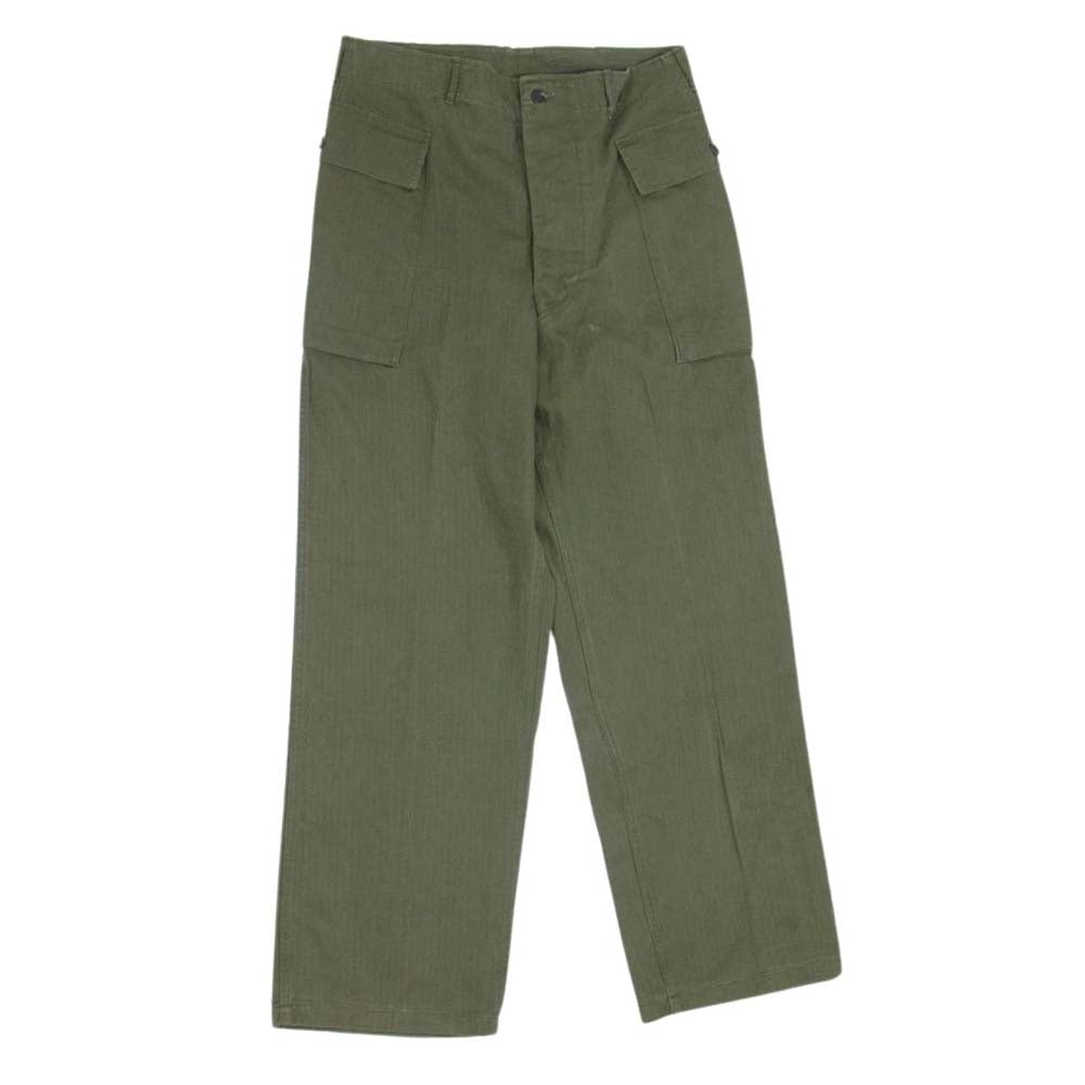 アメリカ軍 40s M‐43 HBT TROUSERS へリンボーン 13スターボタン トラウザー ミリタリー カーゴ パンツ カーキ系 34【中古】