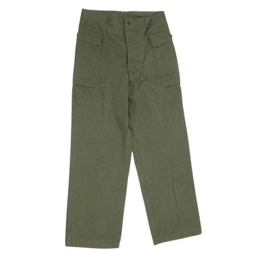 アメリカ軍 40s M‐43 HBT TROUSERS へリンボーン 13スターボタン トラウザー ミリタリー カーゴ パンツ カーキ系 34【中古】