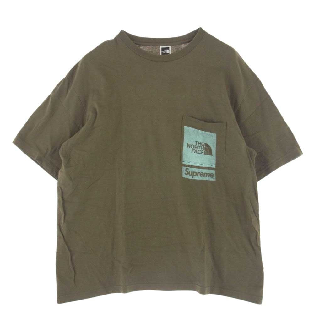 Supreme シュプリーム NT02309I × THE NORTH FACE ノースフェイス Printed Pocket Tee ロゴ プリント ポケット 半袖 Tシャツ カーキ系 M【中古】