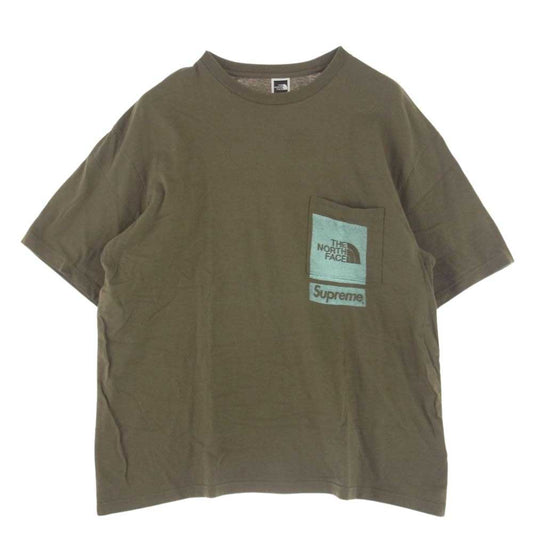 Supreme シュプリーム NT02309I × THE NORTH FACE ノースフェイス Printed Pocket Tee ロゴ プリント ポケット 半袖 Tシャツ カーキ系 M【中古】