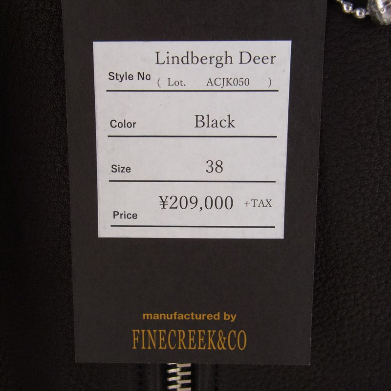 FINE CREEK LEATHERS ファインクリークレザー  ACJK050 Lindbergh Deer リンドバーグ ディア レザー ライダース ジャケット ブラック系 38【新古品】【未使用】【中古】