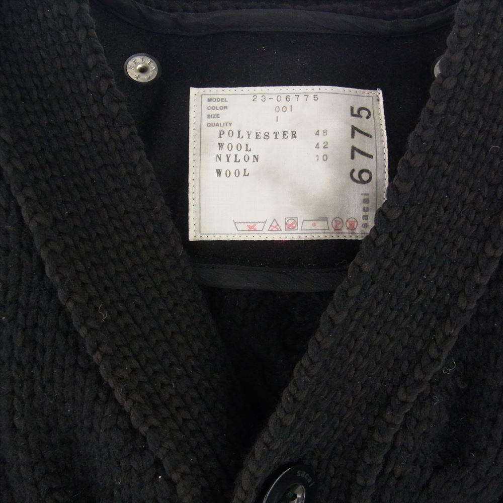 Sacai サカイ 23AW 23-06775 Wool Melton Knit Cardigan ウール メルトン ニット カーディガン ドッキング ジャケット ブラック系 1【中古】