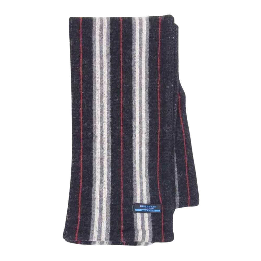 BURBERRY BLUE LABEL バーバリーブルーレーベル ストライプ ウール マフラー ブラック系【中古】