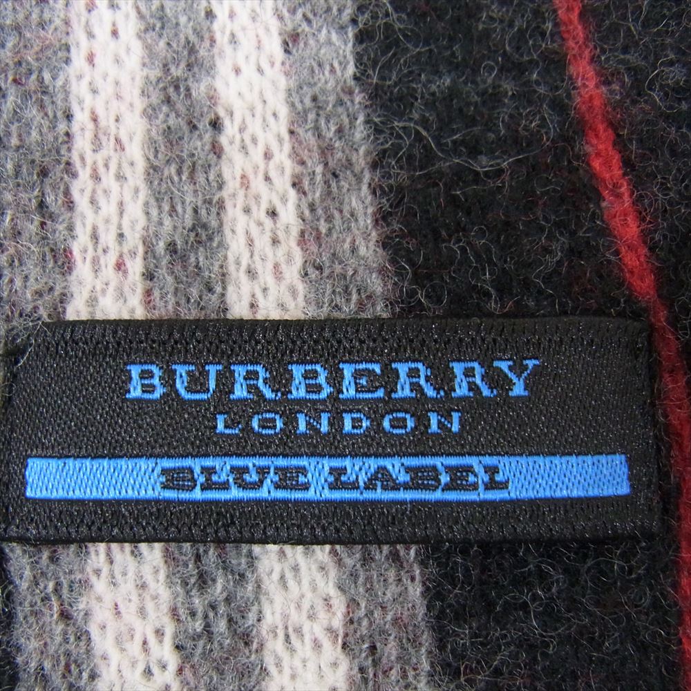 BURBERRY BLUE LABEL バーバリーブルーレーベル ストライプ ウール マフラー ブラック系【中古】