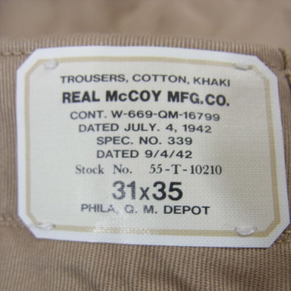 The REAL McCOY'S ザリアルマッコイズ KHAKI TROUSERS U.S. ARMY カーキ トラウザー ミリタリー チノ パンツ カーキ系 31【新古品】【未使用】【中古】