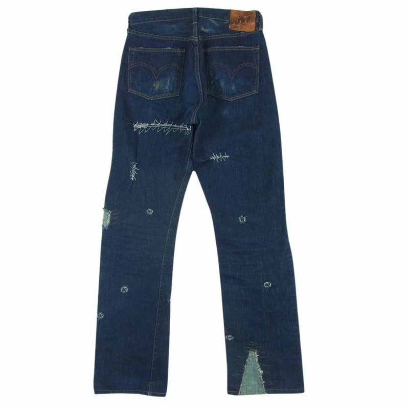 Levi's リーバイス Lot 44501 日本製 501XX J22刻印 大戦モデル復刻 ビッグE ダメージ リメイクリペア加工 デニム パンツ インディゴブルー系 W30 L36【中古】