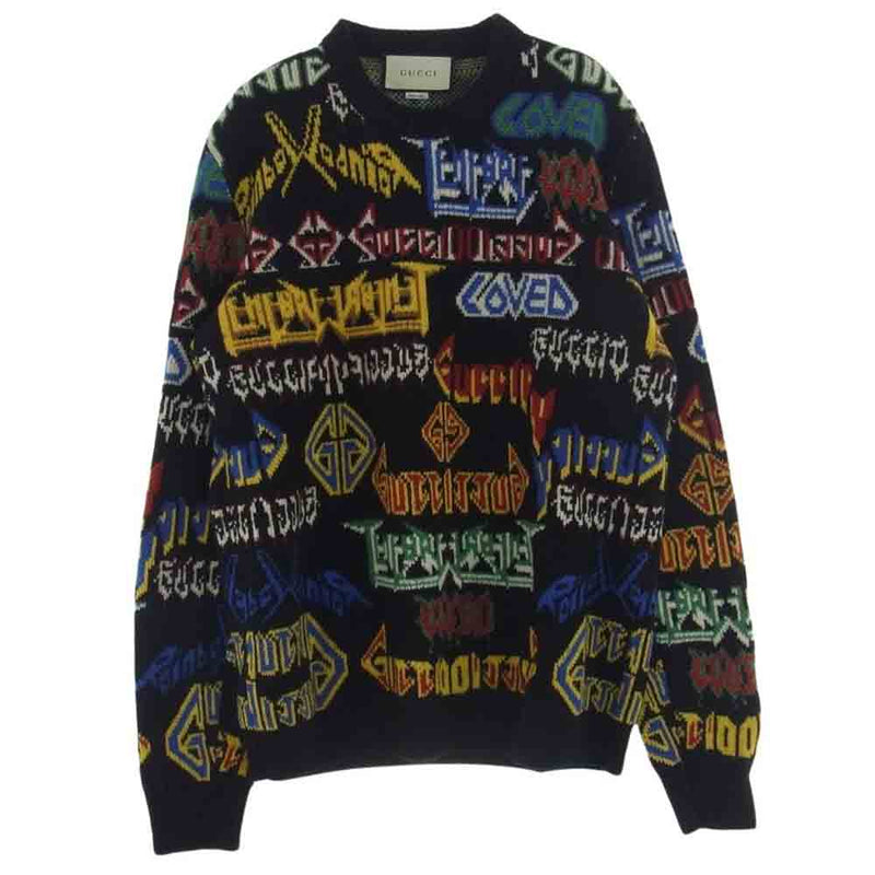 GUCCI グッチ 18AW Metal Mix Wool Sweater メタルロゴ ニット セーター ブラック系 マルチカラー系 XS【中古】