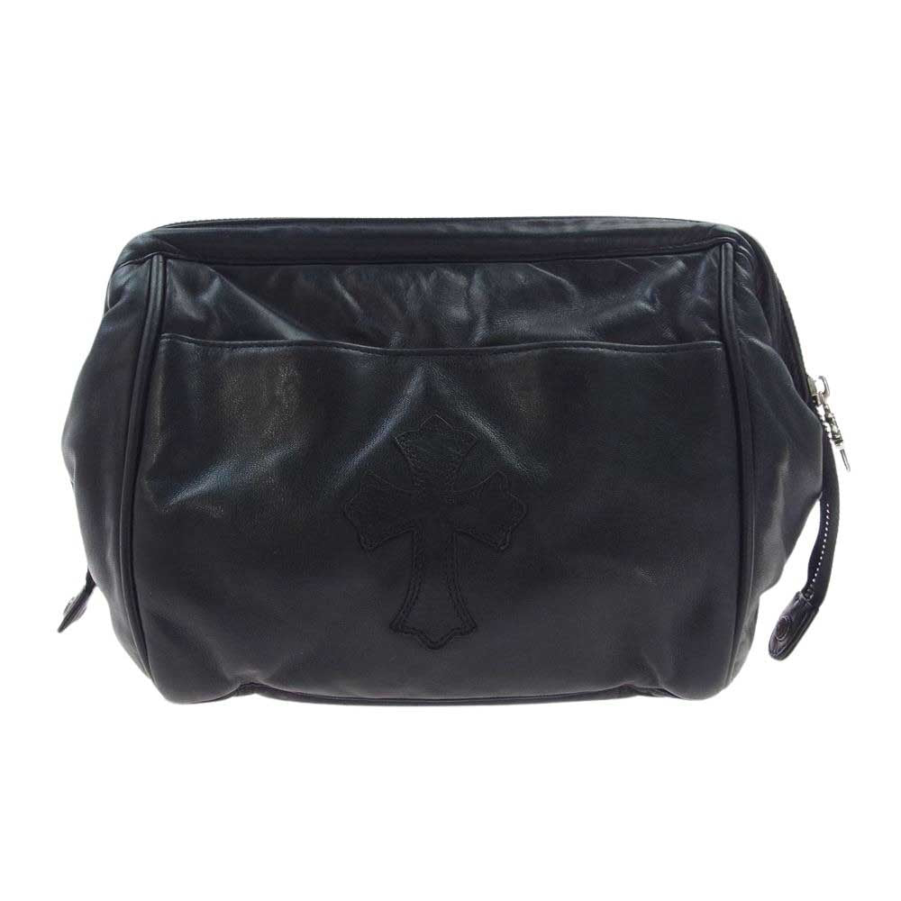 CHROME HEARTS クロムハーツ（原本無） COSMETIC POUCH クロスパッチ レザー コスメティック ポーチ ブラック系【中古】