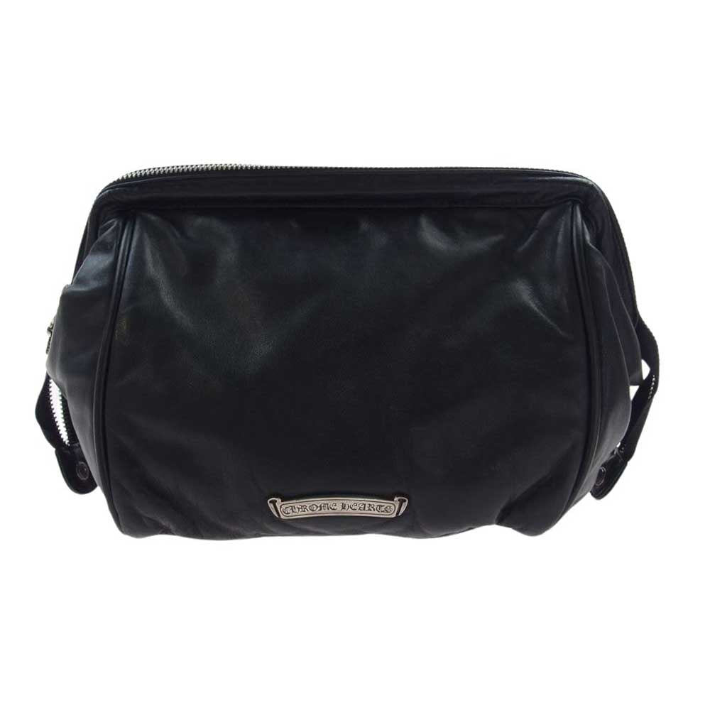 CHROME HEARTS クロムハーツ（原本無） COSMETIC POUCH クロスパッチ レザー コスメティック ポーチ ブラック系【中古】