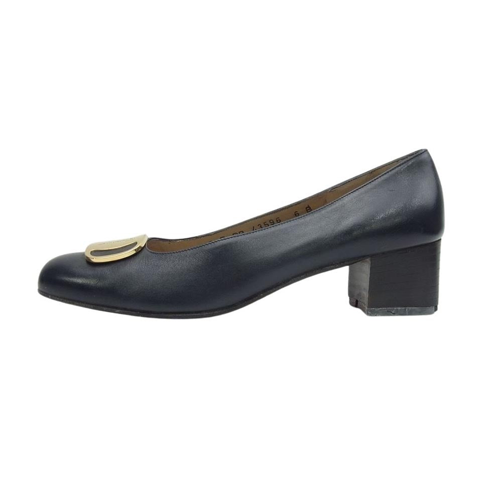 Salvatore Ferragamo サルヴァトーレフェラガモ ヴァラプレート スクエアトゥ パンプス ブラック系 6【中古】