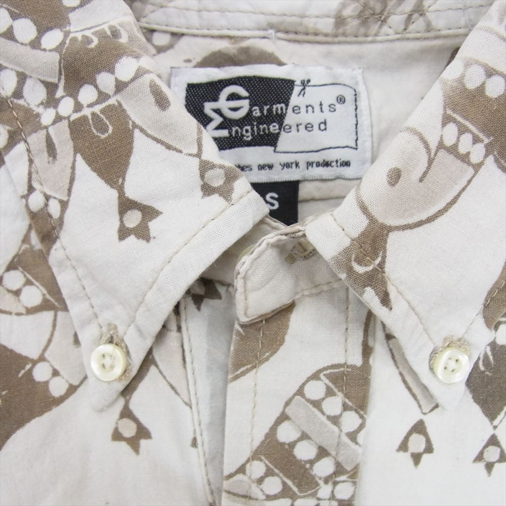 Engineered Garments エンジニアードガーメンツ ペイズリー 鳥 尻尾 総柄 半袖 ボタンダウン プルオーバー シャツ ブラウン系 S【中古】