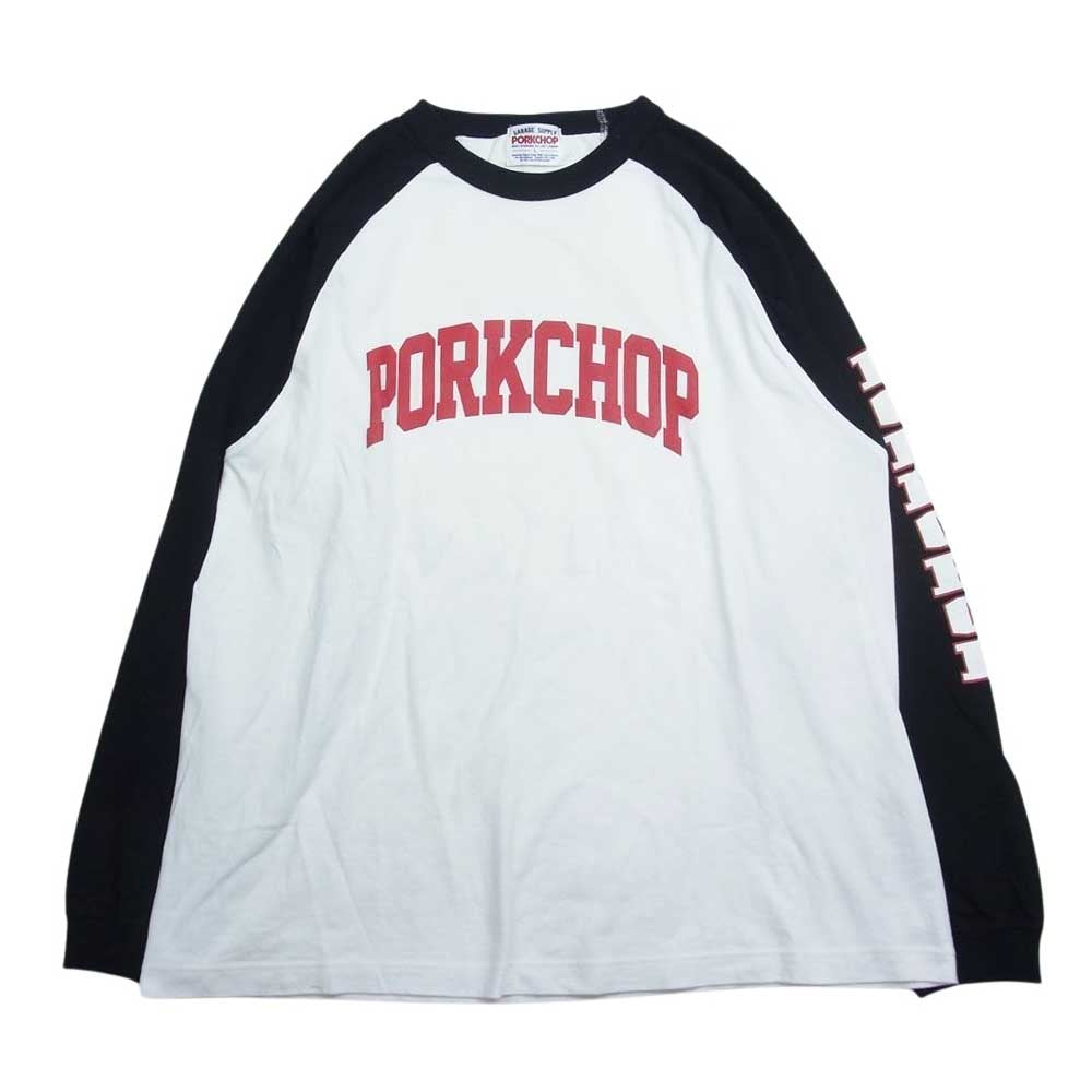 ポークチョップガレージサプライ COLLEGE RAGLAN L/S TEE 袖ロゴ ラグランスリーブ 長袖 Tシャツ ホワイト系 L【中古】