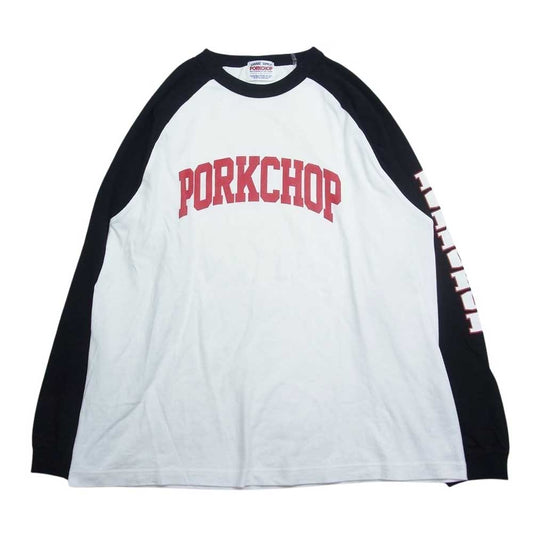 ポークチョップガレージサプライ COLLEGE RAGLAN L/S TEE 袖ロゴ ラグランスリーブ 長袖 Tシャツ ホワイト系 L【中古】
