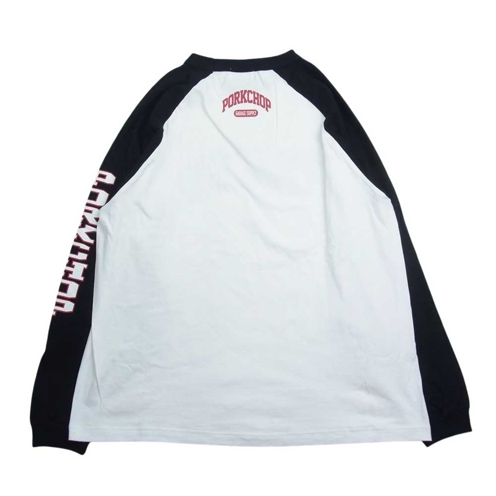 ポークチョップガレージサプライ COLLEGE RAGLAN L/S TEE 袖ロゴ ラグランスリーブ 長袖 Tシャツ ホワイト系 L【中古】