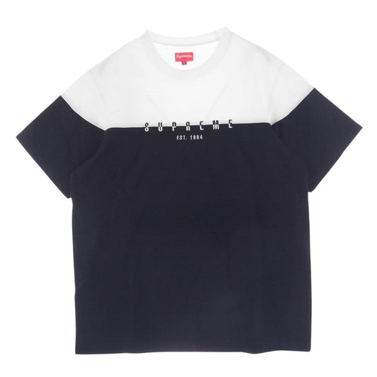 Supreme シュプリーム 18SS Split Logo S/S Top スプリット ロゴ刺繍 半袖 Tシャツ ホワイト系 ブラック系 L【極上美品】【中古】