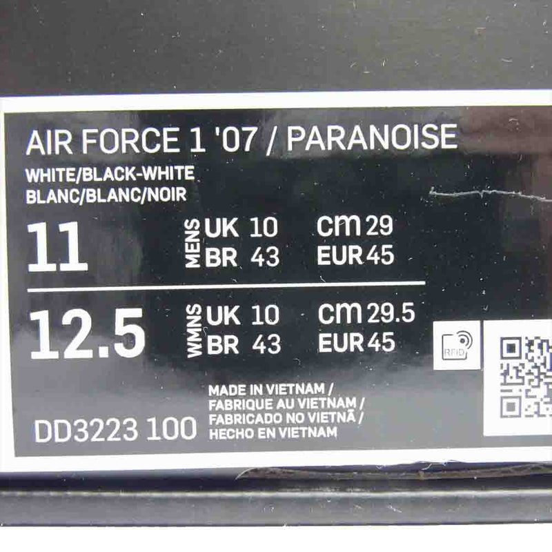 NIKE ナイキ DD3223-100 フェイクバスターズ鑑定済 PEACEMINUSONE AIR FORCE1 07 PARANOISE ピースマイナスワン エアフォース1 07 パラノイズ ローカットスニーカー ホワイト系 29cm【極上美品】【中古】