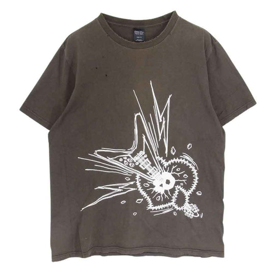 NUMBER(N)INE ナンバーナイン 04SS ドリーム期 宮下本人期アーカイブ ハート涙スカル ギター ダメージ加工  プリント 半袖 Tシャツ ブラウン系 3【中古】