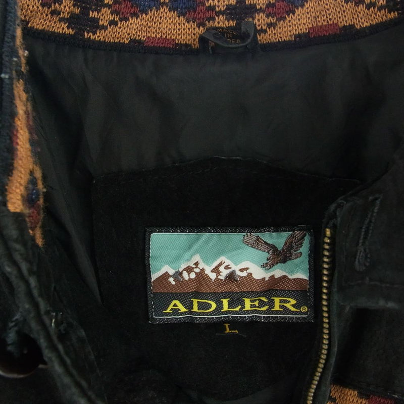 ヴィンテージ 90s ADLER スウェード 切替 ネイティブ柄 ブルゾン ジャケット ブラック系 L【中古】