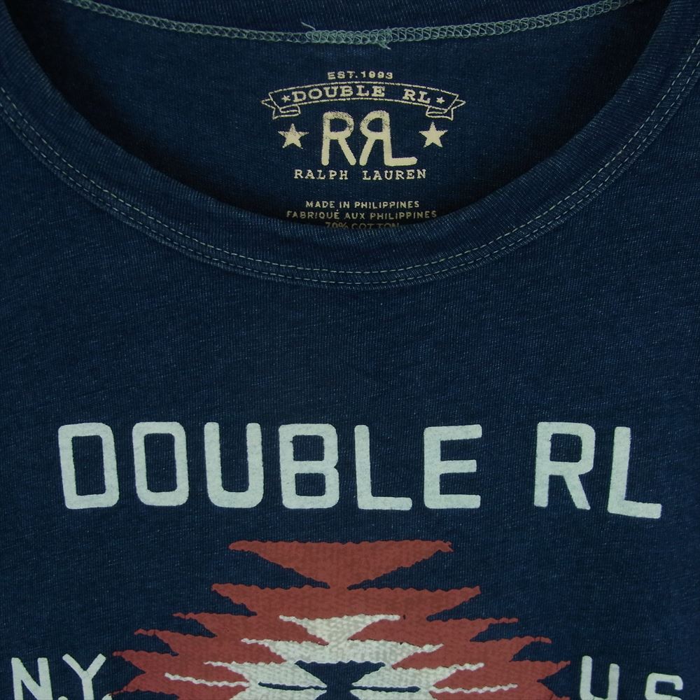 RALPH LAUREN ラルフローレン Logo Indigo Jersey T-Shirt コットンリネン インディゴ ネイティブ ロゴ プリント 半袖 Tシャツ インディゴブルー系 S【中古】