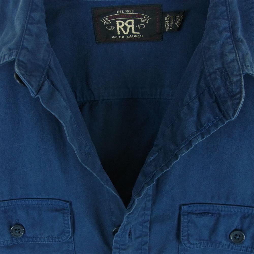 RALPH LAUREN ラルフローレン ワークシャツ コットン ダブルポケット 長袖 シャツ ネイビー系 XS【中古】