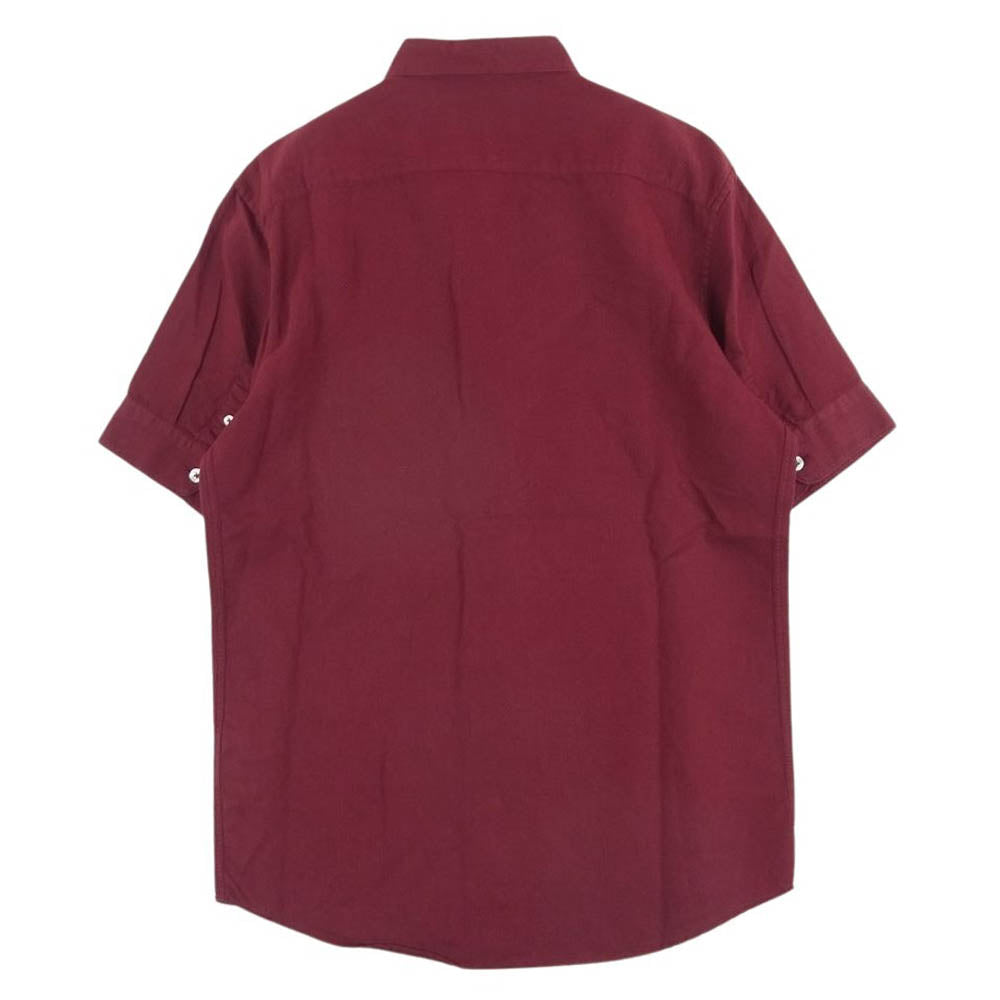 アミ 国内正規品 AMI PARIS アミパリス リネンコットン ボタンダウン 半袖 シャツ ワインレッド系 39【中古】