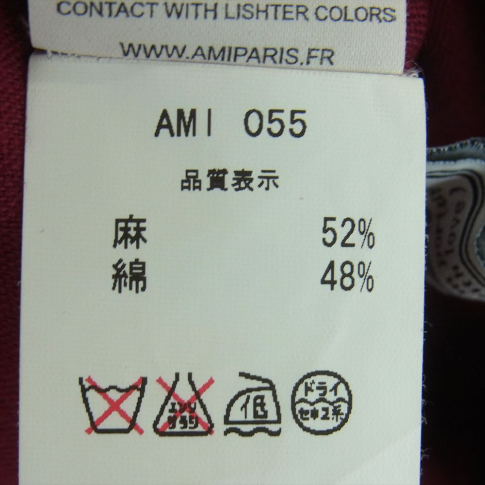 アミ 国内正規品 AMI PARIS アミパリス リネンコットン ボタンダウン 半袖 シャツ ワインレッド系 39【中古】