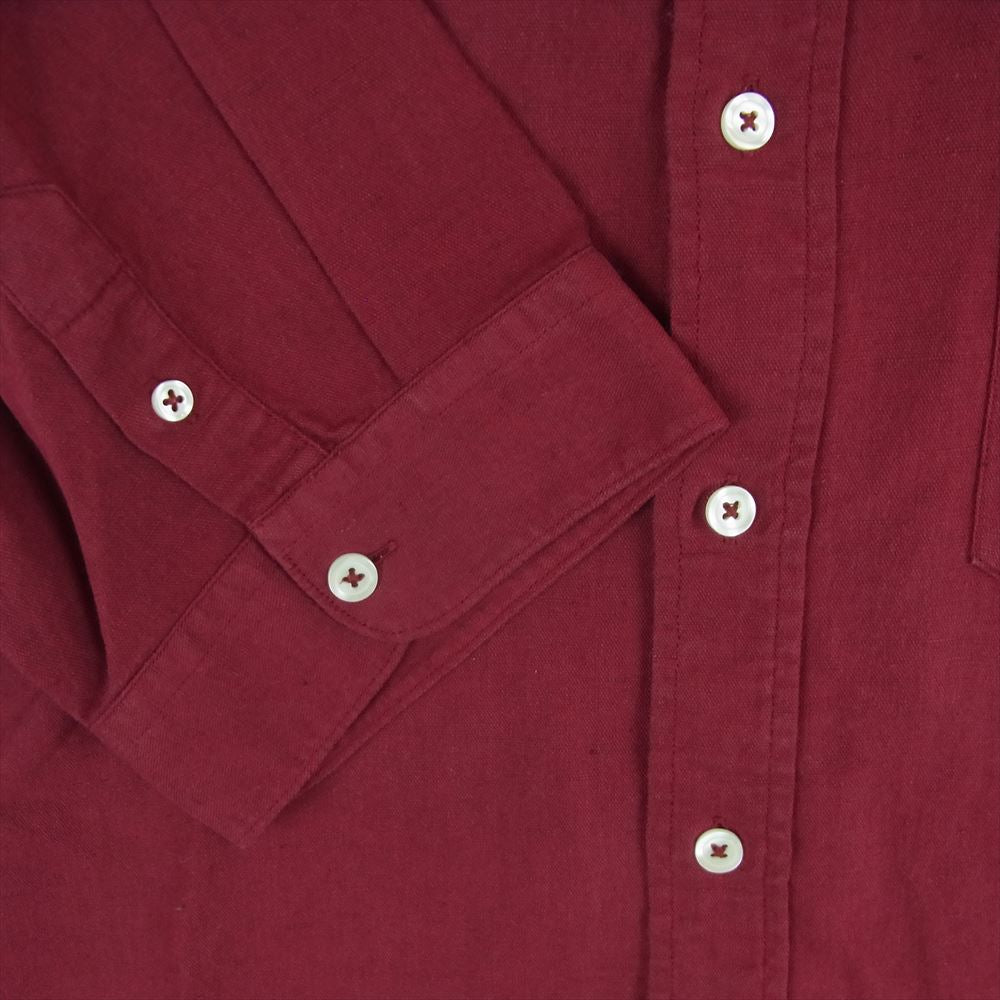 アミ 国内正規品 AMI PARIS アミパリス リネンコットン ボタンダウン 半袖 シャツ ワインレッド系 39【中古】