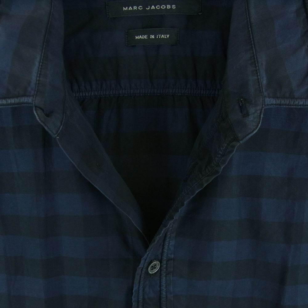MARC JACOBS マークジェイコブス パイピング ブロックチェック 半袖 シャツ ダークネイビー系 ブラック系 46【中古】