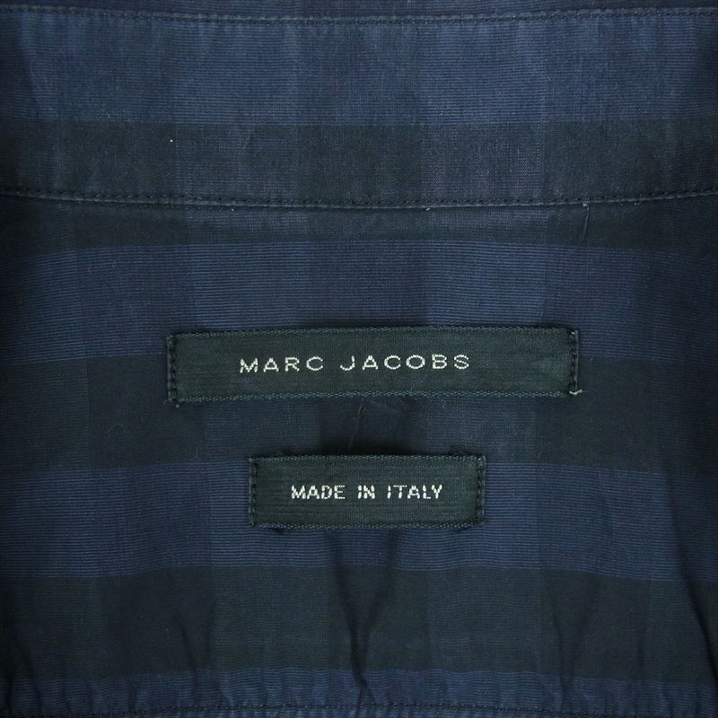 MARC JACOBS マークジェイコブス パイピング ブロックチェック 半袖 シャツ ダークネイビー系 ブラック系 46【中古】