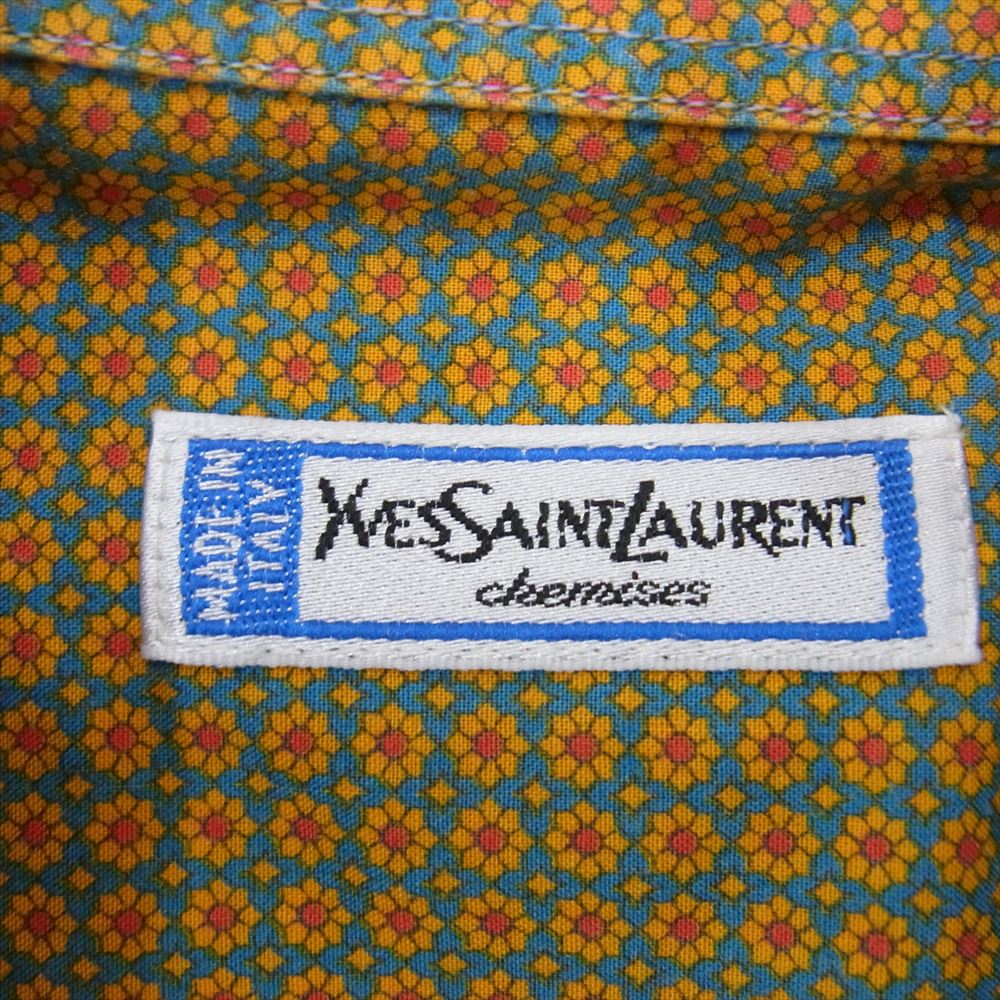 YVES SAINT LAURENT イヴサンローラン イタリア製 YSLロゴ刺繍 フラワー柄 半袖 シャツ マルチカラー系 15 1/2  39【中古】