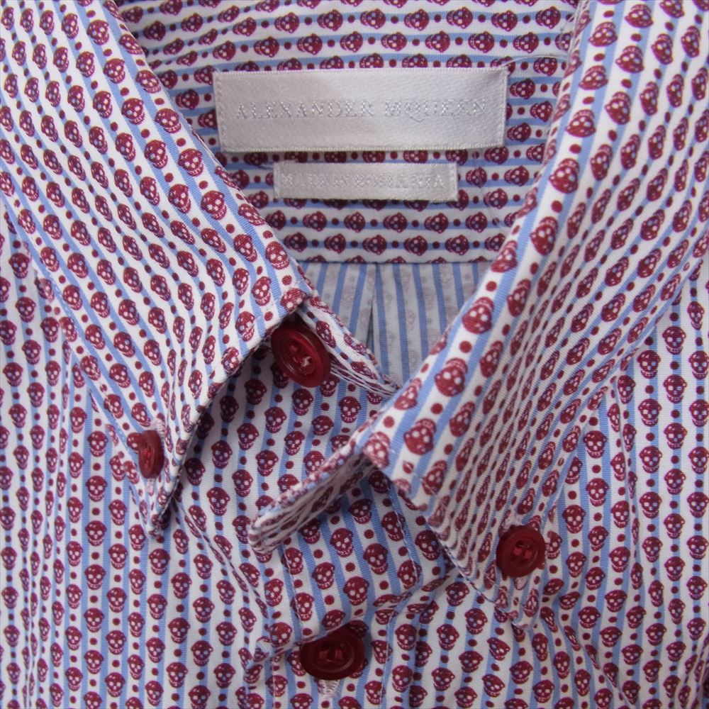 Alexander McQueen アレキサンダーマックイーン 387381 QFO07 All Over Skull Print Shirt スカルストライプ ボタンダウン 半袖 シャツ マルチカラー系 44【中古】