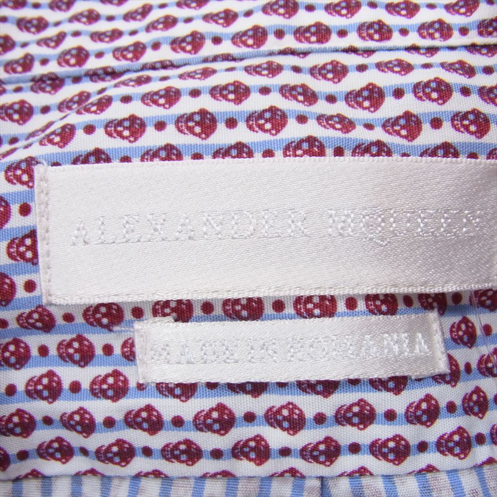 Alexander McQueen アレキサンダーマックイーン 387381 QFO07 All Over Skull Print Shirt スカルストライプ ボタンダウン 半袖 シャツ マルチカラー系 44【中古】