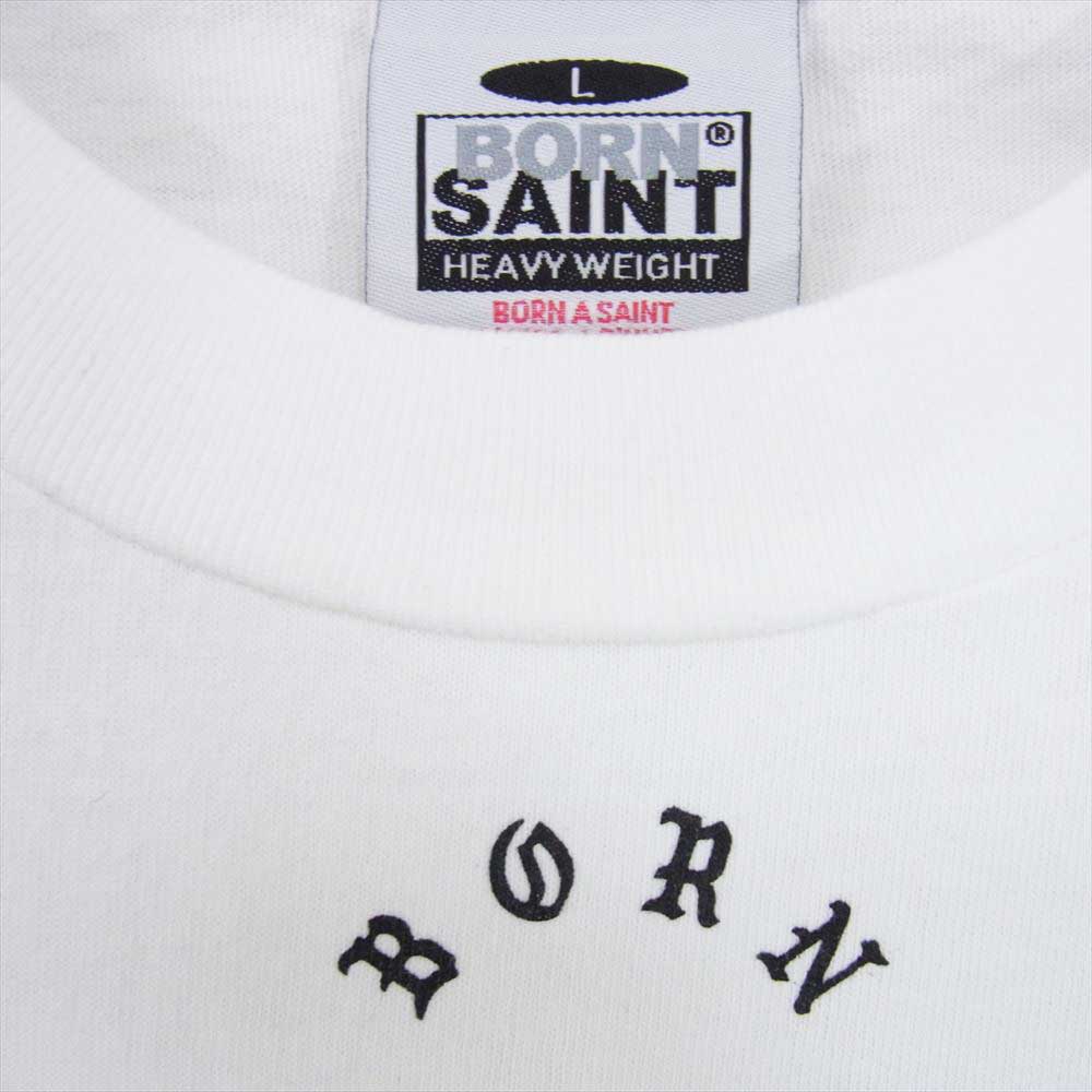 SAINT MICHAEL セントマイケル SM-YS8-0000-C07 BORNXRAISED BR_SS TEE ロゴ プリント 半袖 Tシャツ  ホワイト系 L【新古品】【未使用】【中古】