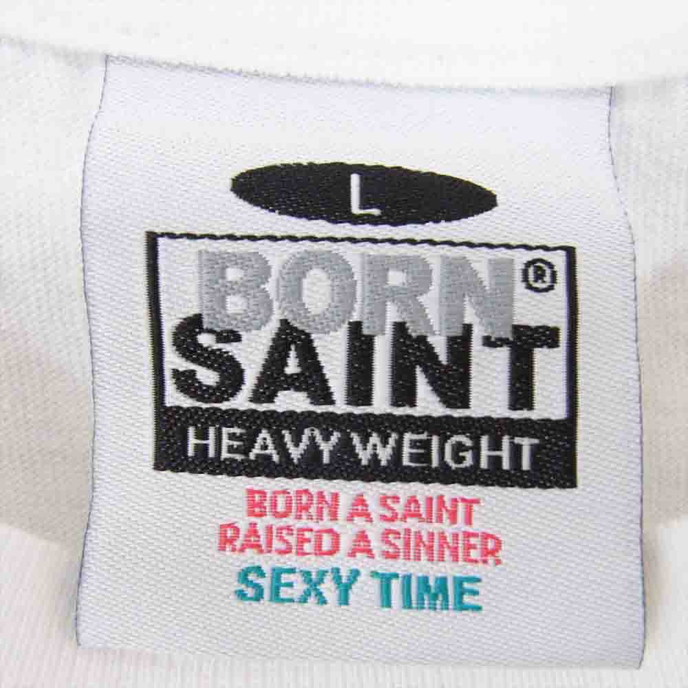 SAINT MICHAEL セントマイケル SM-YS8-0000-C07 BORNXRAISED BR_SS TEE ロゴ プリント 半袖 Tシャツ  ホワイト系 L【新古品】【未使用】【中古】